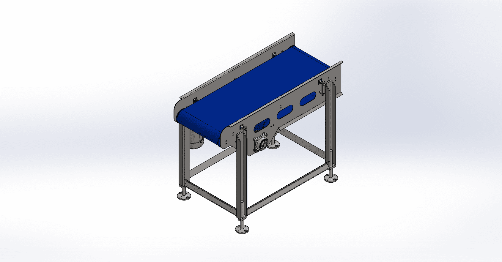 Packaging conveyor line with guard rails